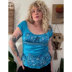 Y2K Blue Fairy Peasant Top